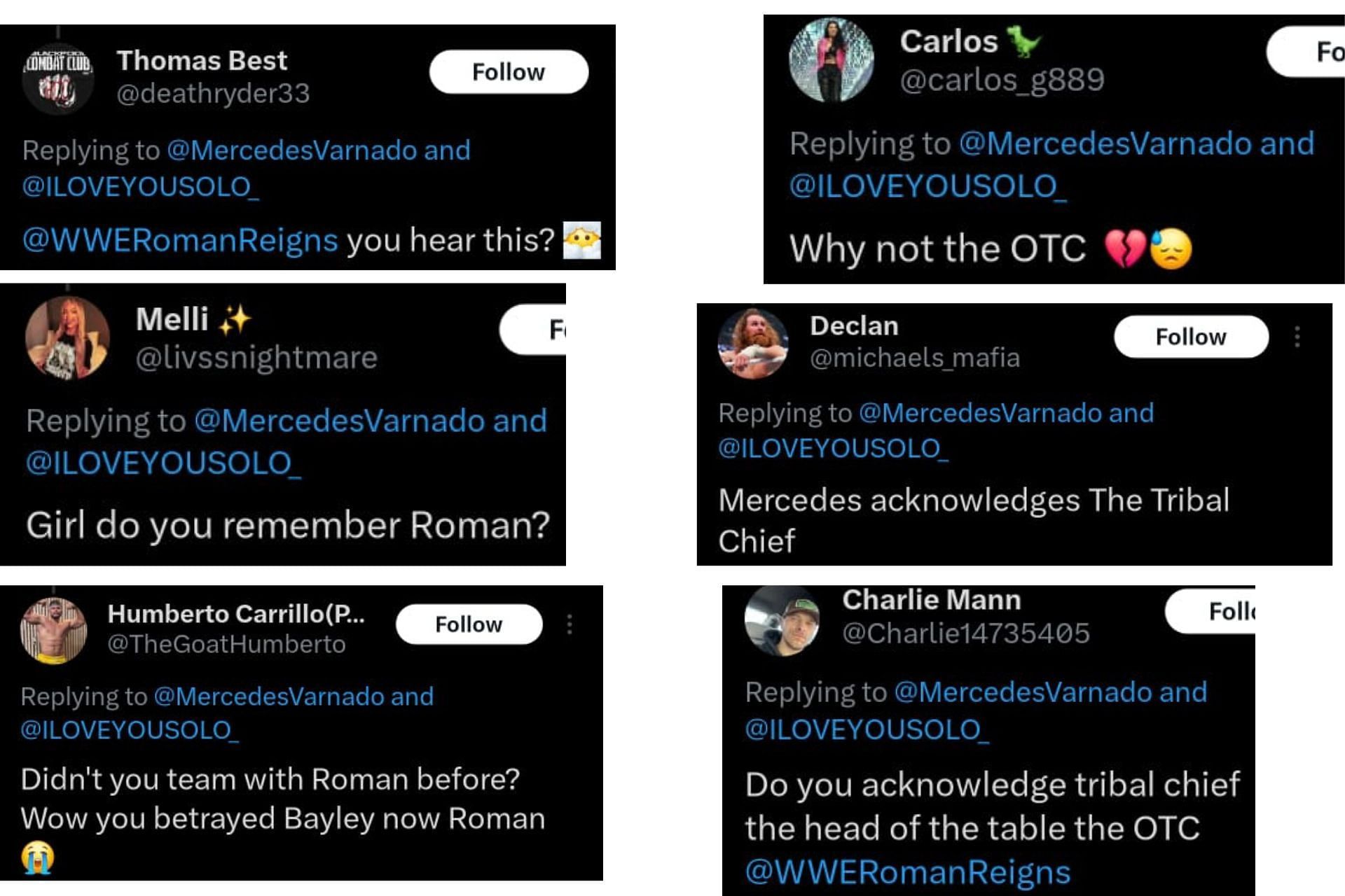 Fans reminding Mercedes Mone of her history with Roman in WWE (Screenshots from X/Twitter)